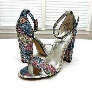 Steve Madden Carrson Multi Color Rainbow Glitter Ankle Strap Heels 8